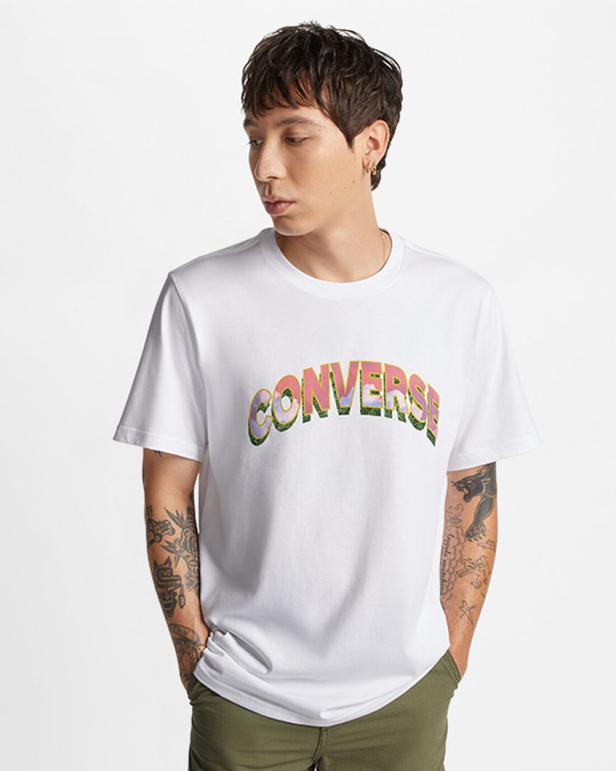 Men\'s Converse Cloud Fill Logo T-Shirts White | AU 59308N